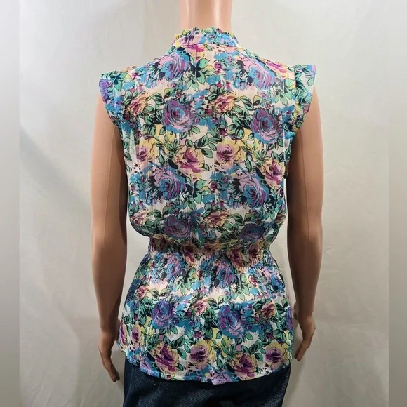 FIRE Los Angeles Floral Multicolored Sleeveless Blouse Size: Medium - Picture 2 of 7